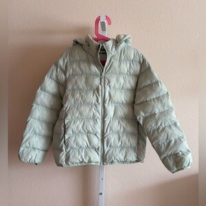 Uniqlo Kids Light Sage Green Puffer Jacket with Hood